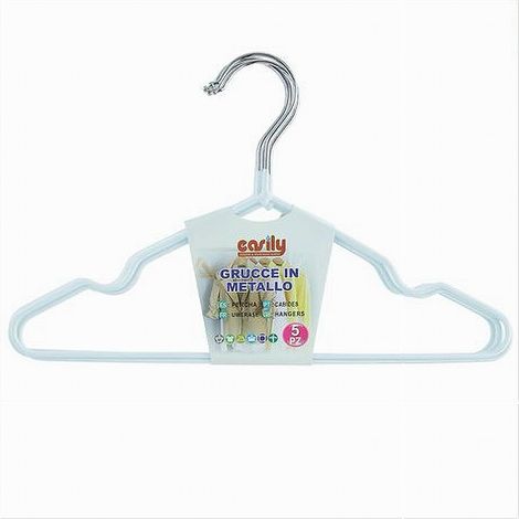 Trade Shop - SET MIT 5 GUMMIERTEN, RUTSCHFESTEN KLEIDERBÜGELN AUS METALL, WEISS, 87671 -