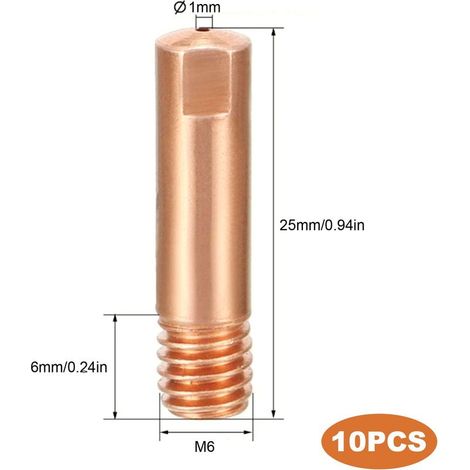 10 Stück MIG 1mm Düse, Kupferschweißdüse, Kontaktdüse, Kontaktspitze für 15AK MIG/MAG Schweißbrenner-Verschleißteile (1/5)