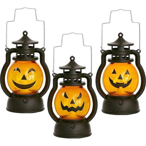 Lot de 3 Lanternes Citrouille Halloween LED Scintillante, Décor Suspendu Extérieur Sans Flamme, Bougies Lumineuses pour Maison (1/4)