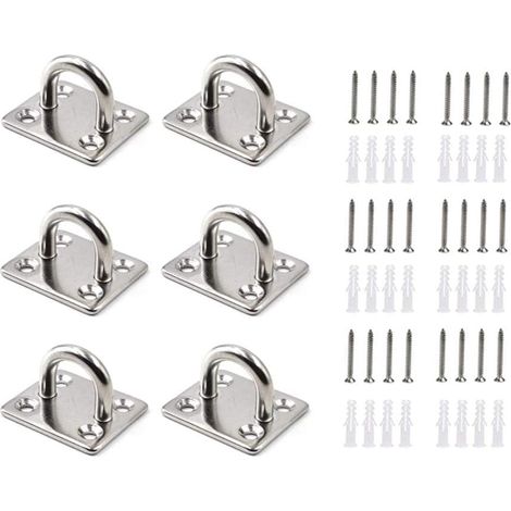 [NUNCA UTILIZADO]Gancho de acero inoxidable M5 (6 piezas) - Montaje en pared resistente - Ganchos de metal en forma de U con 4 orificios que soportan hasta 50 kg de peso - Perfecto para colgar macetas (1/5)