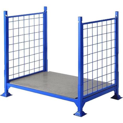 PROVOST - Palette métallique à 2 ridelles grillagées - 120x100x90 cm (bleu)