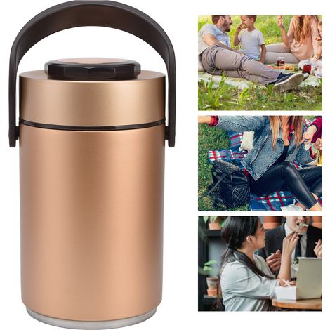 Isolierte Lunchbox mit großem Fassungsvermögen aus Edelstahl 304 für Schüler, Erwachsene und Büroangestellte dreifach versiegelte Vakuumisolierung goldfarben. (1/5)