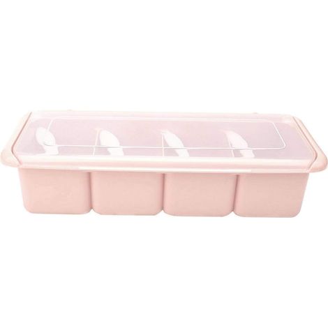 Boîte à assaisonnements, Distributeur de Condiments à 4 Compartiments, Organisateur de Support à épices avec cuillères, récipient à Condiments idéal pour contenir des épices(Rose) (1/5)