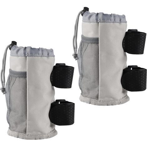 Porte-gobelet pour vélo avec poche filet, poignée étanche à cordon, porte-bidon pour VTT, lot de 2, gris (1/5)