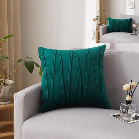 Lot De 2 Housse De Coussin Rayures Géométriques Tridimensionnelles Velours Taie D'oreiller Décoratif Maison Salon Canapé Chambre (30x50cm,Vert Foncé) (1/5)