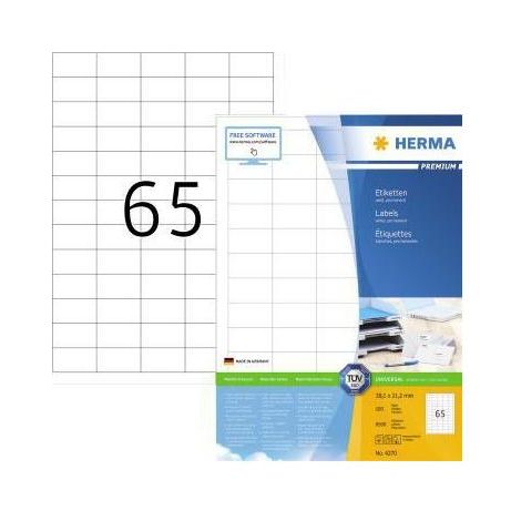 Universaletikett PREMIUM 38,1 x 21,2 mm (B x H) nicht wieder ablösbar Papier weiß 6.500 Etik./Pack. (1/4)