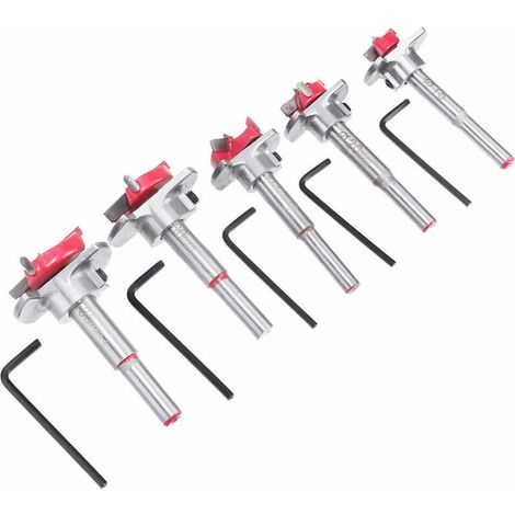 Drillpro 5Pcs Forstner Drill Bits Set 15 20 25 30 35mm Wood Auger Cutter Hex Key Wood Hole Saw For Power Tools (Pack) (1/2)