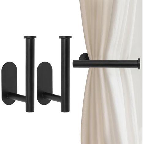 [JAMAIS UTILISÉ] Lot de 2 embrasses de rideaux en métal, crochets autocollants sans perçage, pour portes, fenêtres, maison, multi-usages (noir) (1/5)