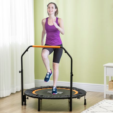 Trampoline 102 cm,mini trampoline pliant avec poignée réglable en hauteur dans quatre directions,rebondeur pour adultes,jusqu’à 100 kg,noir