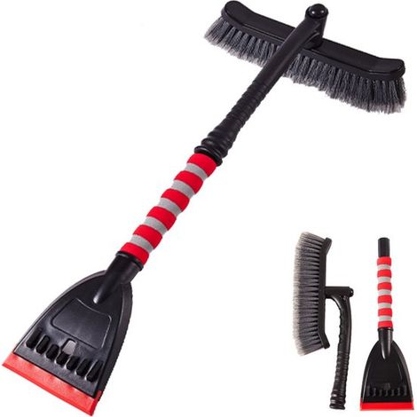 Schneekratzer – Autofenster-Enteiser mit Schneebürste – Kombiniert Enteiser und Schneebürste in einem – 360° drehbarer Kopf – Weicher Schaumstoffgriff, 54 x 27 cm – Rot (1/4)