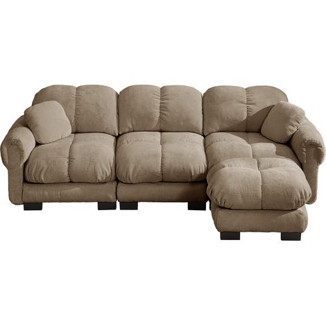 GagaCanapé d'angle 3 places Cloud avec ottomane mobile, chenille marron (1/5)