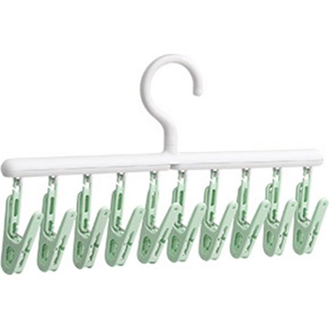 Cintre à chaussettes multifonctionnel, rotatif à 360 degrés, support de séchage à 10 Clips, pour dortoir, maison, balcon, vert et blanc (1/5)