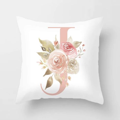 Housse de coussin décoratif Lettre J, motif floral anglais, coussin carré en velours blanc doux, 30x30 cm, protection pour canapé, lit, extérieur, voiture et maison (1/5)