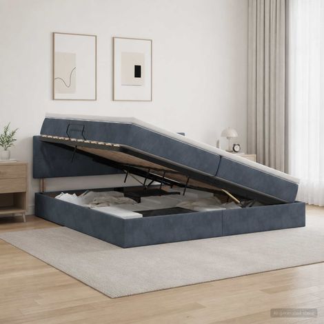 Cama con almacenamiento Gris oscuro 200 x 200 cm Terciopelo (1/5)