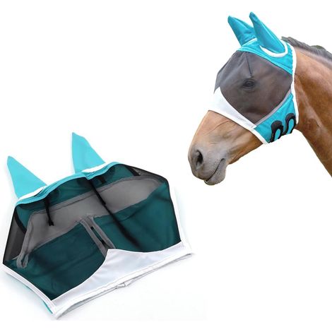 Fly Mask with Soft Breathable Lycra Ears - UV Protection - Green (L)