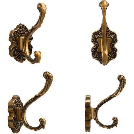 4-teiliges Set antiker Messing-Kleiderhaken – Wandmontage – Vintage-Dekoration für Mäntel, Handtücher, Schlüssel und Handtaschen – Rostbeständig, inklusive Montageset (1/5)