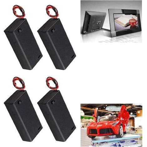 Lot de 4 supports de piles 2 x 1,5 V 3 V AA en plastique avec étui, câble de raccordement et interrupteur marche/arrêt, 2 supports de piles AA Mignon « AA »
