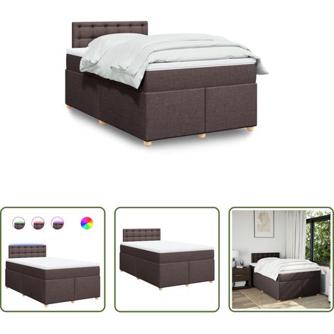 vidaXL LED-Beleuchtung - Boxspringbett mit Matratze Dunkelbraun 120x200 cm Stoff (1/5)