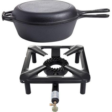Paella World Hockerkocher-Set klein 30x30x14 cm mit Gusspfanne/Gusstopf Ø 26 cm Gaskocher (1/5)