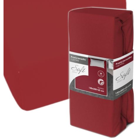 Weiches Spannbettlaken 140x200+25 Jersey-Gummizug rot BAW. (1/2)
