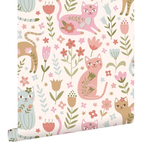 papier peint chatons rose, bleu, violet et vert - ESTAhome (1/5)