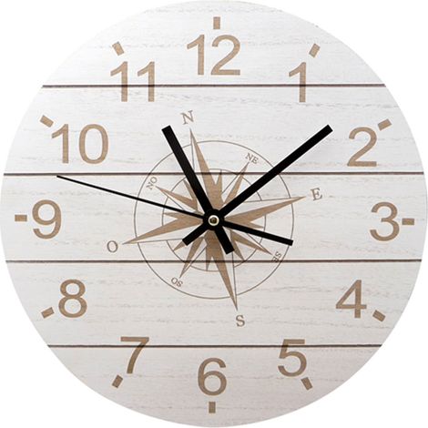 Horloge ronde en bois motif rose des vents 30 cm (1/2)