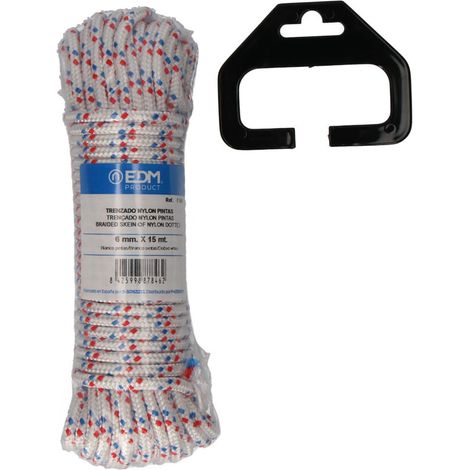 Cuerda trenzada blanca con pintas nylon, calibre 6 mm x 15 m (1/3)
