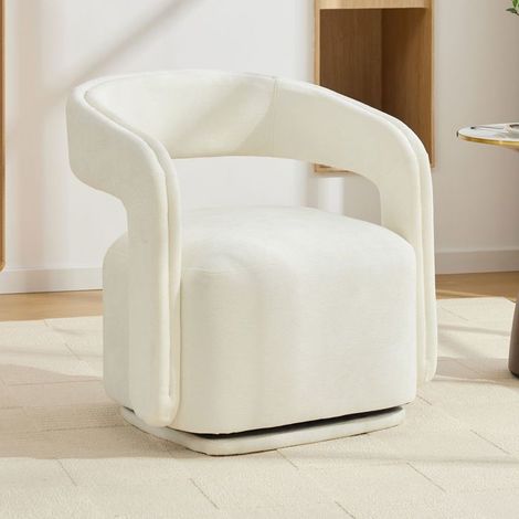 Chaise rotation 360° design barrel chenille structuré blanc (1/5)