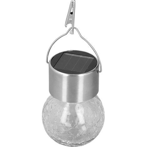 Lampes solaires suspendues en forme de boule de verre à motif craquelé, économes en énergie, alimentées par l'énergie solaire, avec capteur automatique pour une utilisation en extérieur (1/5)