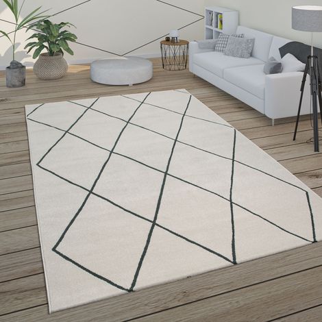 Paco Home Teppich Wohnzimmer Skandi Rauten Muster Modern Weiß Verschiedene Designs Größen 120x170 cm, Weiß 2