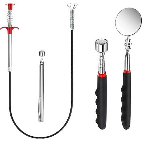 Aimant Telescopique, Magnétique Pince Telescopique, 4 Pièces Outil Mecanique Auto, Flexible et Rétractable, pour Ramasser les Outils, Réparation, Inspection