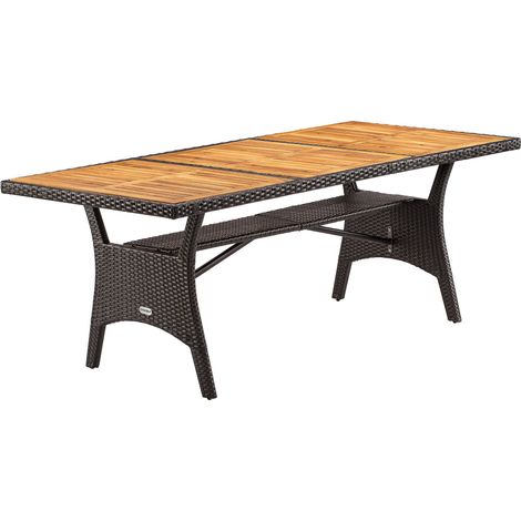 CASARIA® 8 Person XL Poly Rattan Garden Table with Shelf 190 x 90 x 74cm Weather Resistant Outdoor Patio Dining Furniture Lawn Patio Deck Balcony Brown