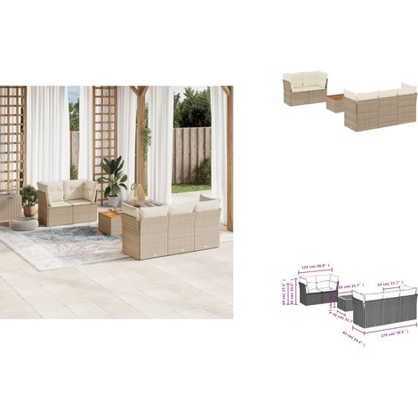 6-tlg. Garten-Sofagarnitur mit Kissen Beige Poly Rattan - Gartensortiment - Gartenmöbelset - Outdoor Möbel - Lounge Set - Rattan Gartenmöbel (1/3)