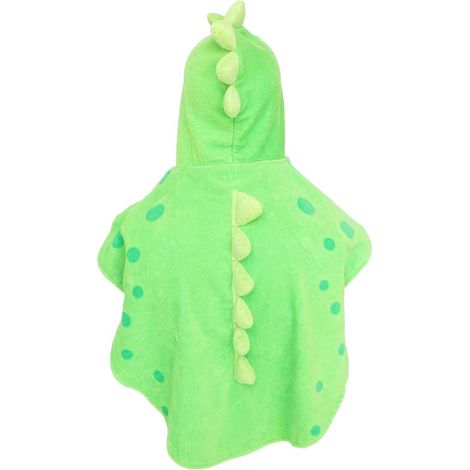 Peignoir de bain enfant à capuche, poncho de plage/natation, motif dinosaure (vert et blanc, 55 cm x 110 cm) (1/5)