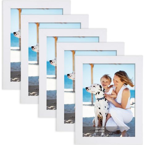 Cadre photo 10x15 cm Blanc, cadre en bois MDF, lot de 5 pièces, verre acrylique haute transparence, cadre moderne interchangeable pour photos, tableaux et œuvres d'art