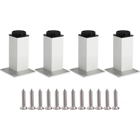 x 10 cm (4 Zoll) große Möbelfüße aus Aluminium, höhenverstellbar von 0 bis 5 mm, Tischbeine aus Metall für Sofas, Stühle und Küchenschränke – Silber (1/5)