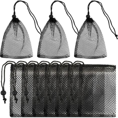 Lot de 10 sacs noirs en avec cordon de serrage - Petit sac en filet noir - Petit sac avec cordon de serrage - Pour casque Mini Stuff MP3 (15 x 10 cm) (1/5)