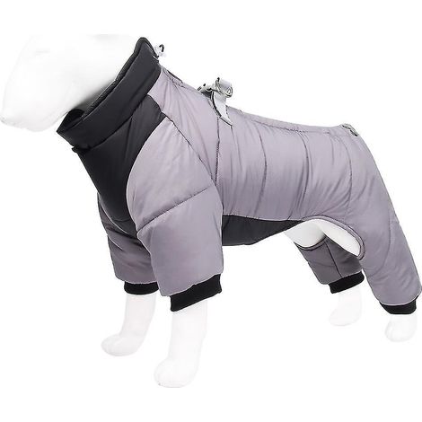 Winterhundemantel mit D-Ring für die Pfoten, wasserdicht, reflektierend, Anzug, Welpenjacke, winddichter Schneeanzug, warme, baumwollgefütterte Winterkleidung für kleine Hunde - grau ML