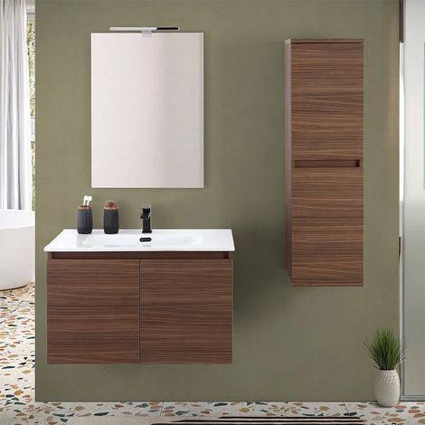 Mobile bagno sospeso 80 cm noce canaletto con 2 ante soft-close Kleo (1/5)