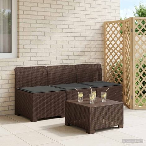 Canapé de Jardin 3 Places Modulaire Aspect Rotin Polypropylène Marron avec Coussins - PANGIVO (1/5)