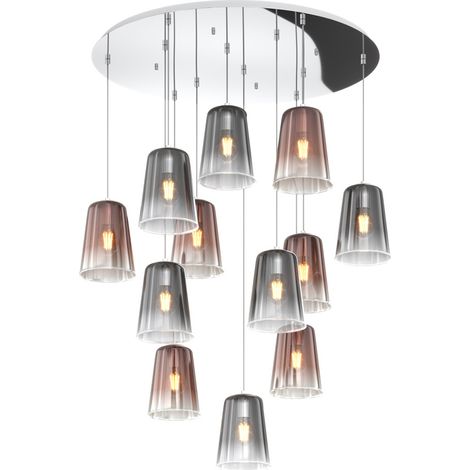 Sospensione Contemp. Rosone Tondo Shaded Metallo Cromo Vetro Rame Cromo 12 Luci (1/3)