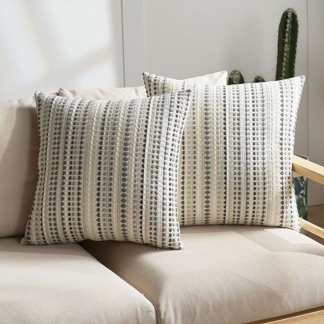 Housse de Coussin en Chenille à Rayures Style Boho, 30x50cm Gris, Housse Décorative Douce pour Canapé Lit et Salon Style Ferme (Sans coussin) (1/5)