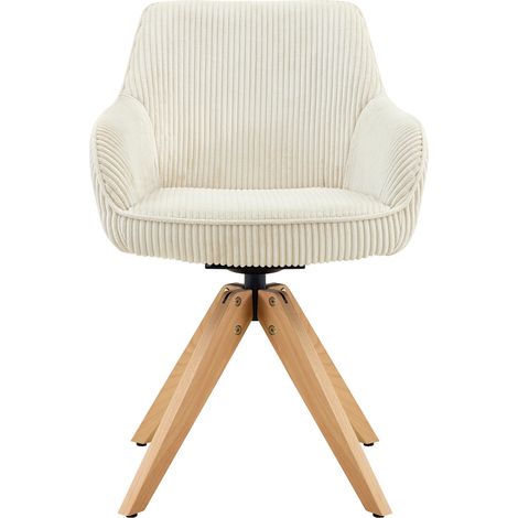 Lot de 2 chaises pivotantes en tissu blanc cassé, style rétro minimaliste avec dossier rayé, structure en bois, confort moelleux 360° – CHICFURN (1/5)