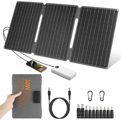 Pannello solare portatile da 30 W 18 V, caricabatterie solare, pannello solare pieghevole IP67, DC+USB3.0+Type-C, potente caricabatterie solare portatile per telefoni, tablet, power bank, campeggio (1/4)