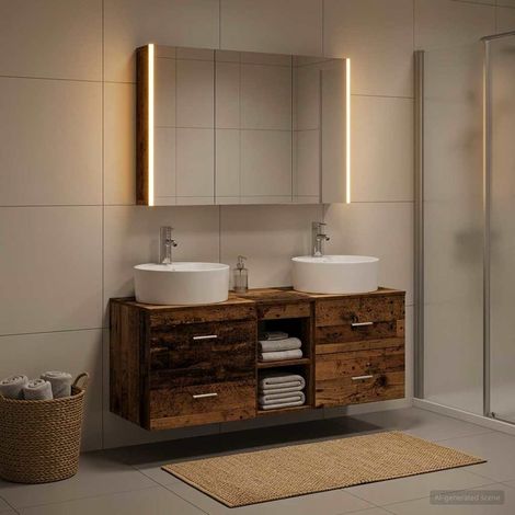 vidaXL Juego de muebles de baño 4 uds. Madera envejecida (1/5)