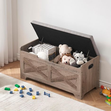 Banc à Chaussures avec Coffre de Rangement 100 cm, Assise Rembourrée Marron Clair (1/5)