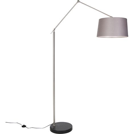 Moderne Stehleuchte Stahl Leinenschirm dunkelgrau 45 cm - Editor