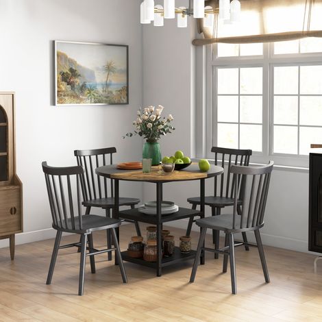 Table style industriel pour 4-6 personnes avec 2 étagères intégrées, table multi-usage en acier et MDF, Ø100x76 cm, Noir et Marron (1/5)
