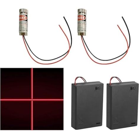 2 modules laser à focalisation croisée, mise au point laser réglable, ligne laser rouge 3-5 V 650 nm avec lentilles en plastique + porte-piles AA, pour la correction et l'alignement des bâtiments. (1/5)