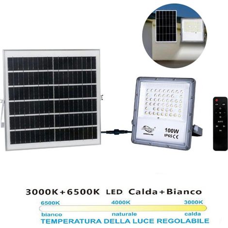 PROJECTEUR LED PANNEAU SOLAIRE CRÉPUSCULE TÉLÉCOMMANDE DE 3000 K À 6500 K 100 W (1/3)
